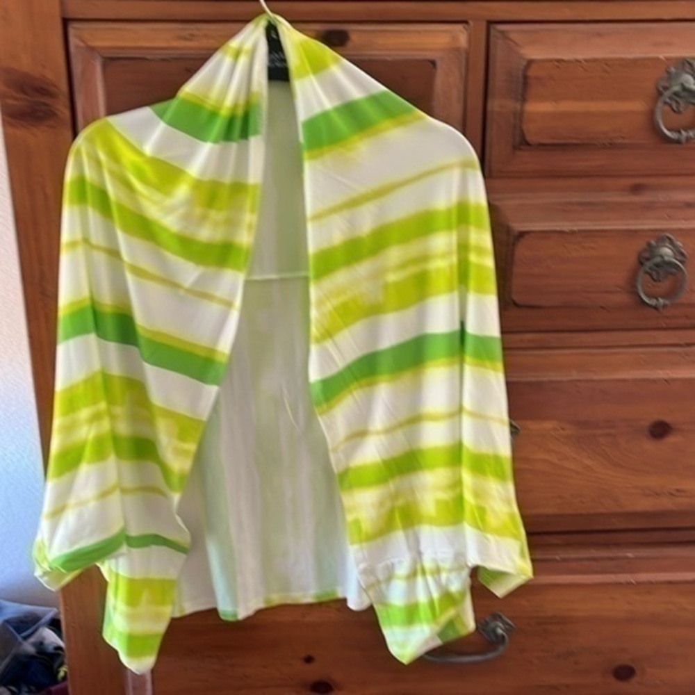 Red Lolly Women’s Green And White Striped Cardigan Size Medium NWOT